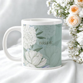 Bride Wedding Gift – Sage Green & Peonies Jumbo Mugg
