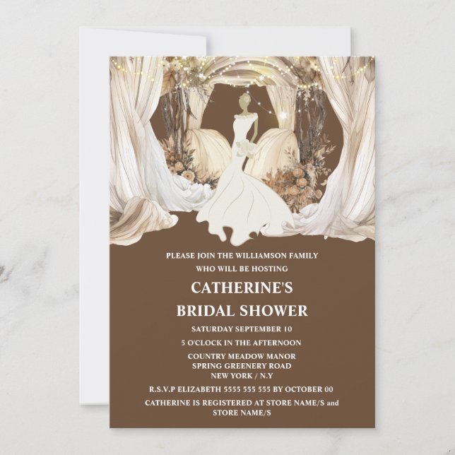 Bride white bröllop dress boho string ljus inbjudningar (Framsida)