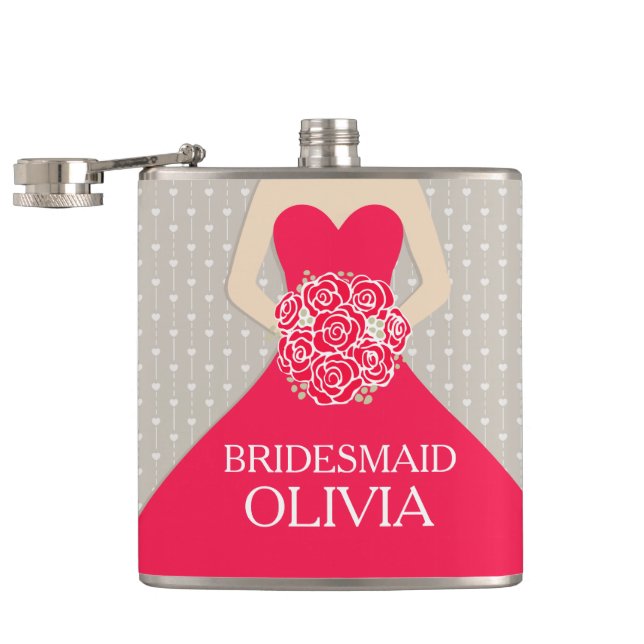 Bridemaid red dress med namnet höftkolv fickplunta (Öppnad)