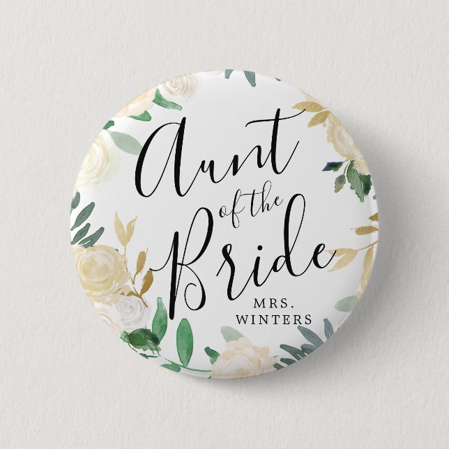 Bridens Auntie | Vit ros Bouquet Bröllop Knapp (Framsida)