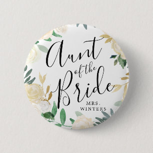 Bridens Auntie Vit ros Bouquet Bröllop Knapp