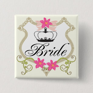 Briderna Bows, Flowers and Tiaras Bröllop Badges Knapp