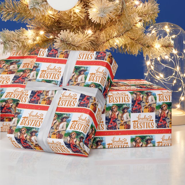 Brides Besties Modern Photo Bröllop Bridesmaid Presentpapper (Helgdagar)