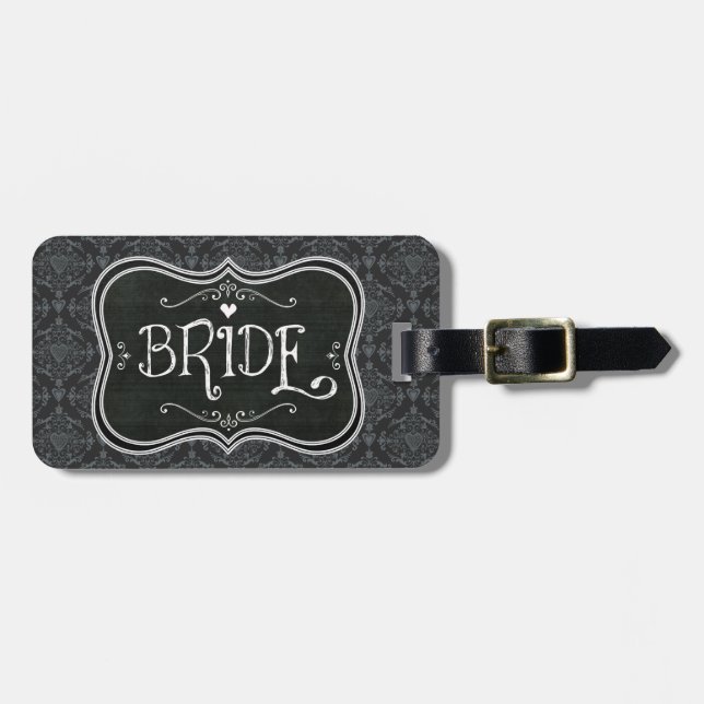 Bride's Damask Blackboard Luggage Tag Bagagebricka (Horisontell Framsida)