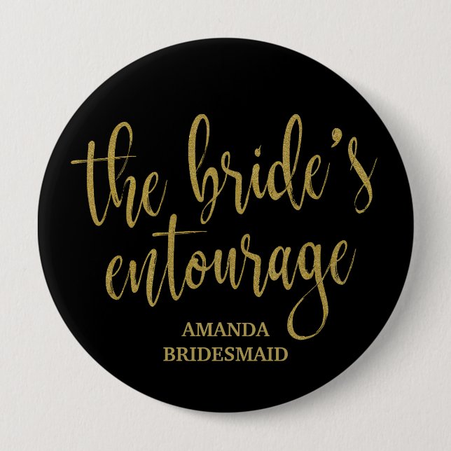 Brides Entourage Guld Glitter Bachelorette Knapp (Framsida)