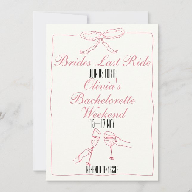 Brides Last Ride Bachelorette Helg Itinerary Inbjudningar (Framsida)