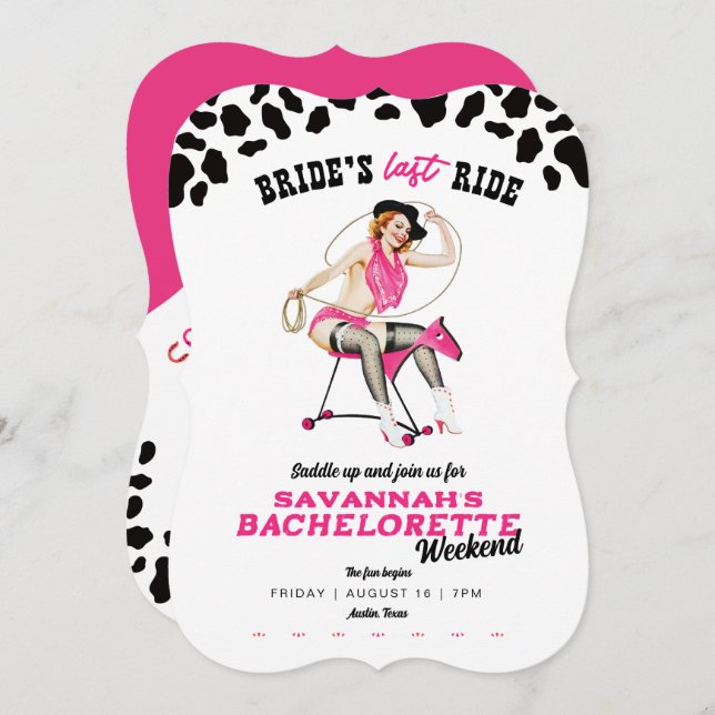 Brides Last Ride Bachelorette Helg Party Inbjudningar (Fram/baksida)