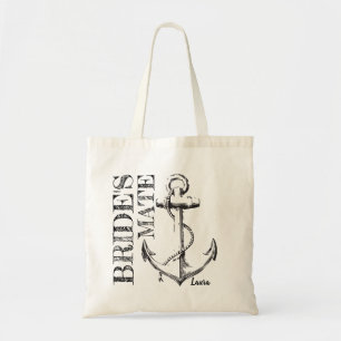 Brides Mate Sketch Anchor Monogram Tote Bag Tygkasse