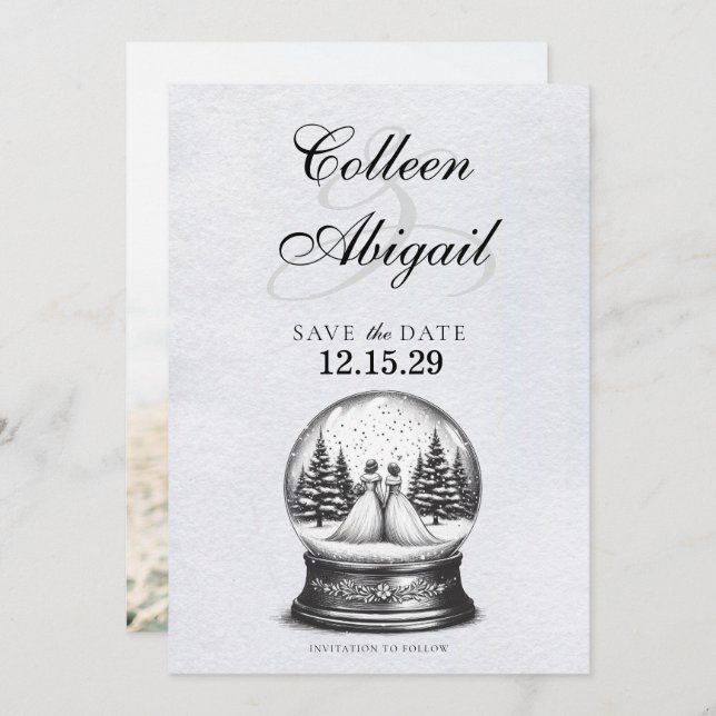 Brides Snö Globe Spara Datumet (Fram/baksida)