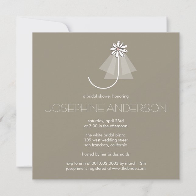 Brides Veil Daisy Flower Monogram-Möhippa Inbjudningar (Framsida)