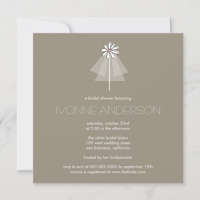 Brides Veil Daisy Flower Monogram-Möhippa Inbjudningar (Framsida)