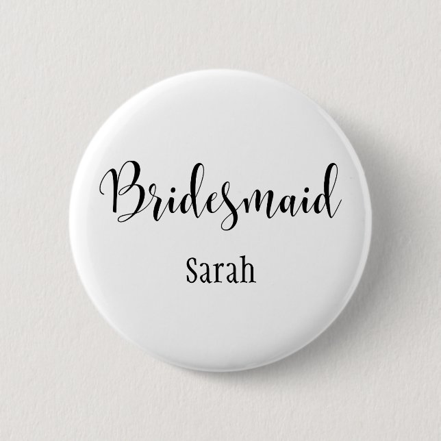 Bridesmaid 2 Black Script Typography med Namn (30) Knapp (Framsida)