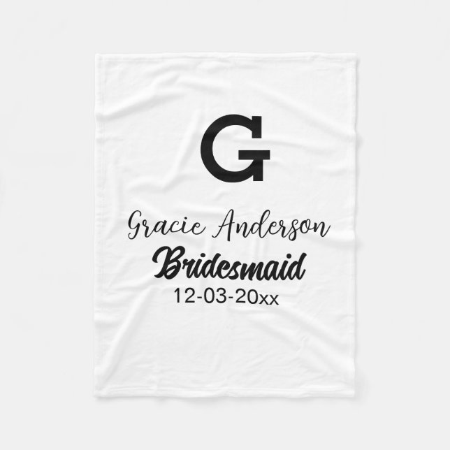 Bridesmaid add namn monogram enkel, minimal modern fleecefilt (Framsidan)