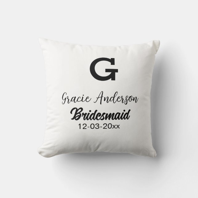 Bridesmaid add namn monogram enkel, minimal modern kudde (Framsida)