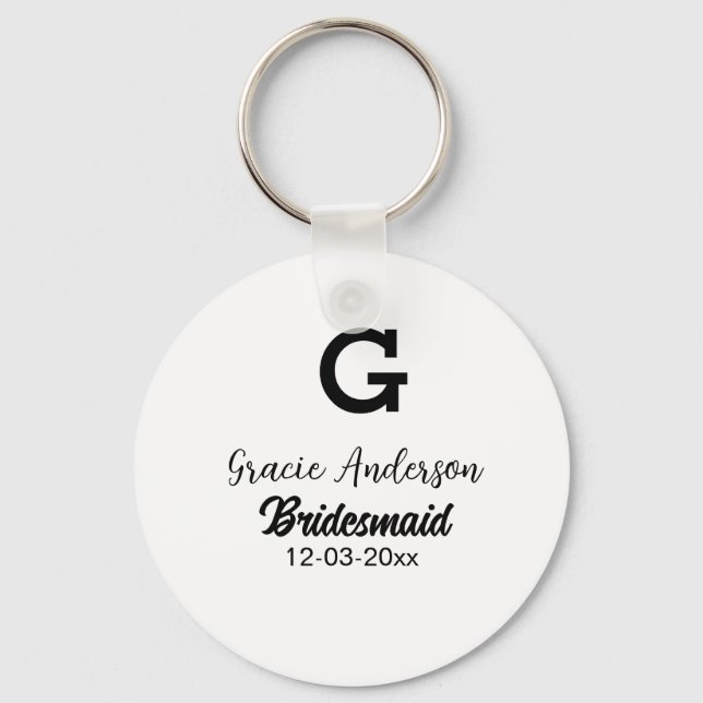 Bridesmaid add namn monogram enkel, minimal modern nyckelring (Framsida)
