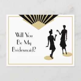 Bridesmaid Art Deco Black Guld Inbjudan Vykort