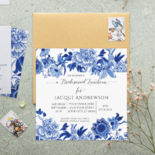 Bridesmaid Asian Influence Blue White Blommigt Inbjudningar