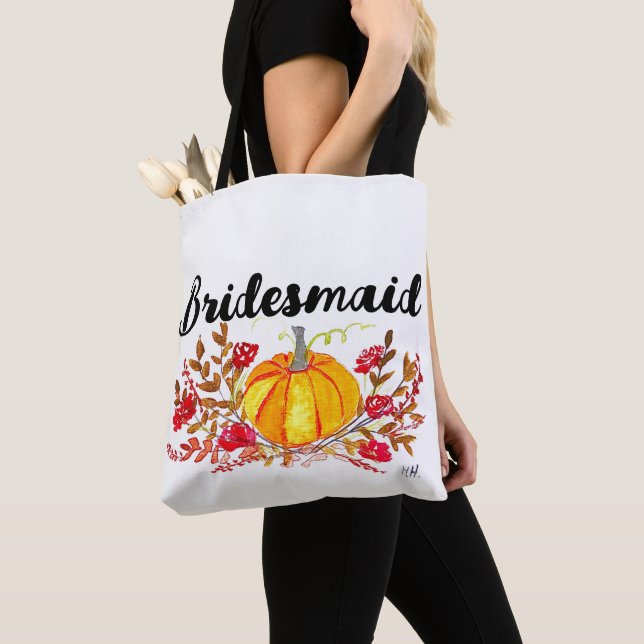 Bridesmaid Autumn Pumpkin Blommigt Fall Wedding Tygkasse (Närbild)