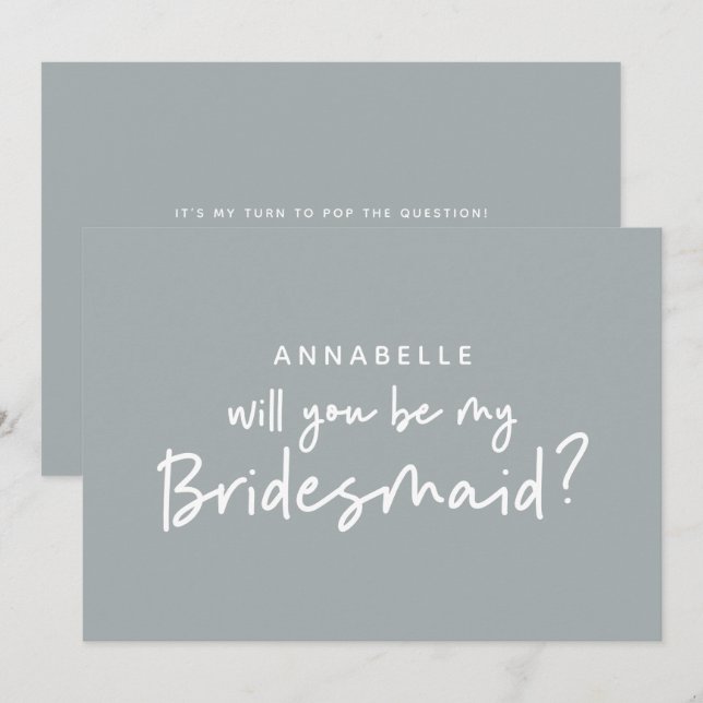 Bridesmaid begär modern grått-vit typografi inbjudningar (Fram/baksida)