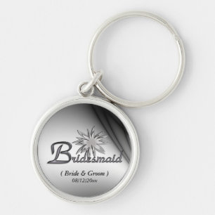 Bridesmaid Black and White Anpassningsbar Keychain Rund Silverfärgad Nyckelring