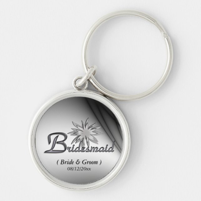 Bridesmaid Black and White Anpassningsbar Keychain Rund Silverfärgad Nyckelring (Framsidan)