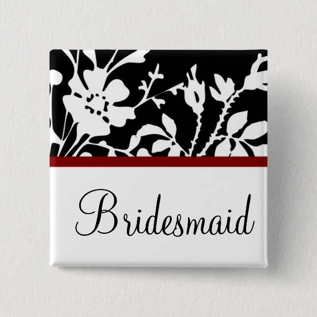 Bridesmaid Black and White Blommigt Button Knapp (Framsida)