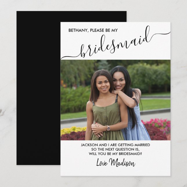 Bridesmaid Black and White Photo Frieri Card Inbjudningar (Fram/baksida)