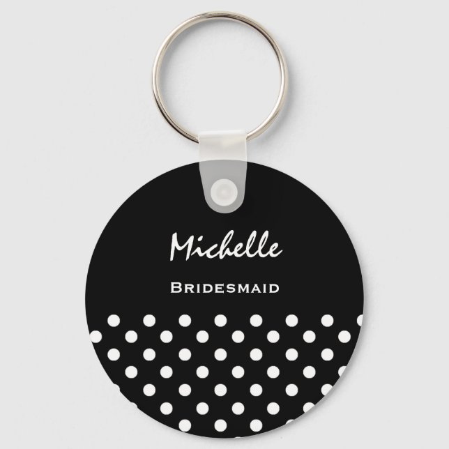 Bridesmaid Black and White Polka dots Nyckelring (Framsida)