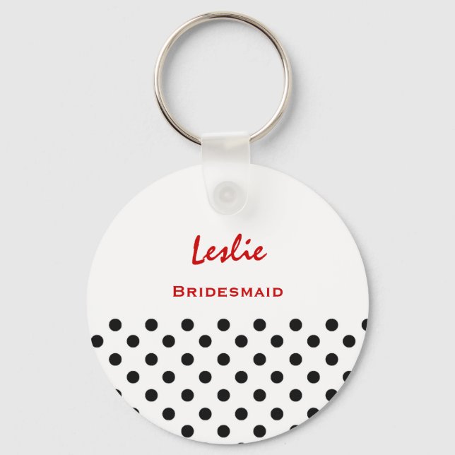 Bridesmaid Black and White Polka dots V12 Nyckelring (Framsida)