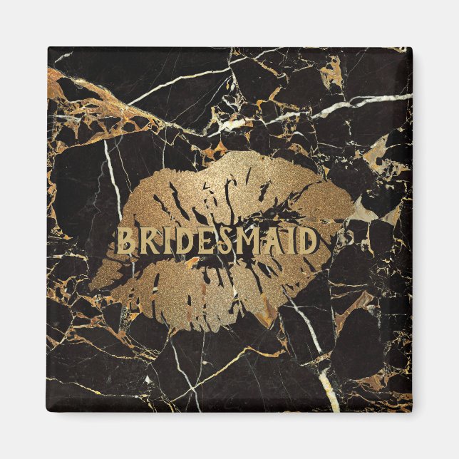 Bridesmaid Black Guld Marble Läppar Personlig Magnet (Framsidan)