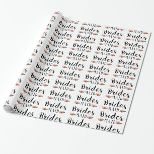 Bridesmaid Black Modern Text & Flowers Mönster Presentpapper