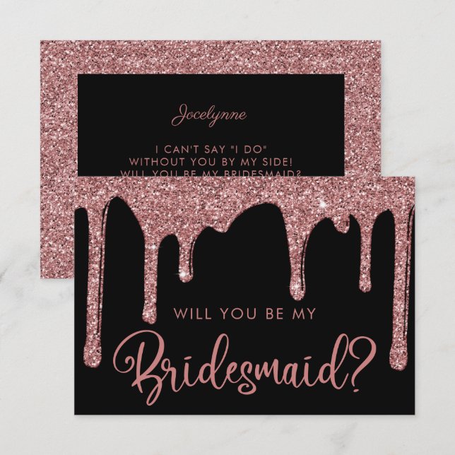 Bridesmaid, Black Ro Guld Glitter, drivrutiner vid Inbjudningar (Fram/baksida)
