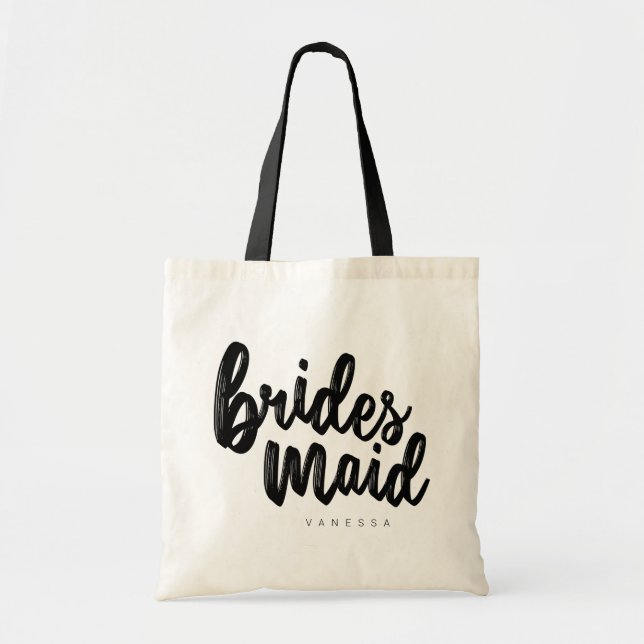 Bridesmaid Black Script Tote Bag - Anpassade Tygkasse (Framsidan)