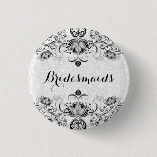 BridesMaid Black Swirls Snöre på vit bakgrund Knapp
