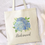 Bridesmaid Blommigt Blue Hydrangea Foliage Tygkasse<br><div class="desc">Den här briderad totepåsen har en vattenfärgsblå hydrangea och gröntens bladdesign. Du kan anpassa det med ett namn. Besök vår butik eller våra samlingssidor för fler produkter med den här designen som du kan anpassa efter dina behov.</div>