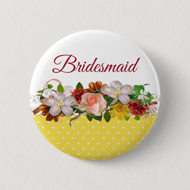 Bridesmaid Blommigt Bouquet Bröllop Button Knapp (Framsida)