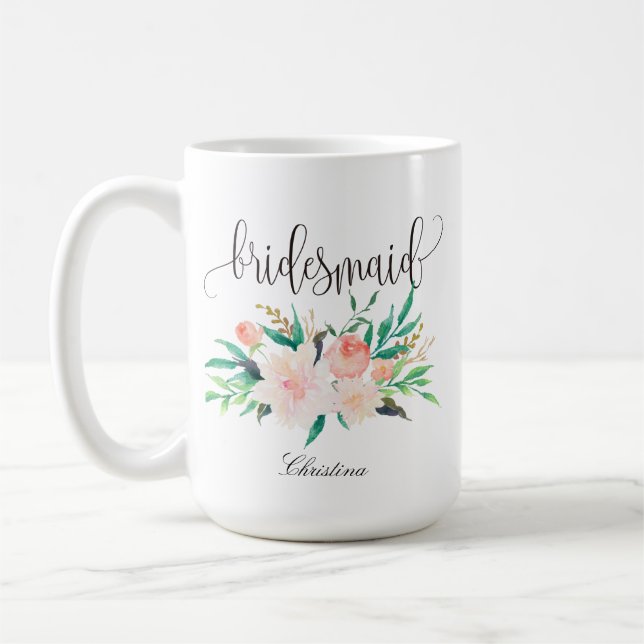 Bridesmaid Blommigt Personlig Bröllop-1 Kaffemugg (Vänster)