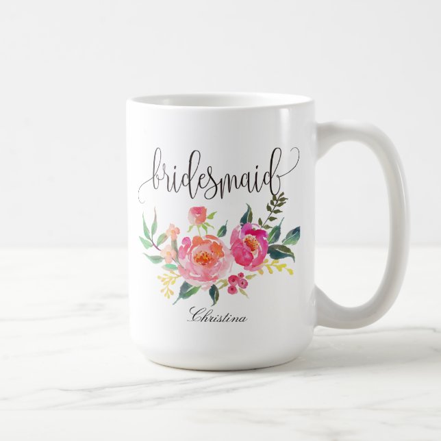 Bridesmaid Blommigt Personlig Bröllop -3 Kaffemugg (Höger)