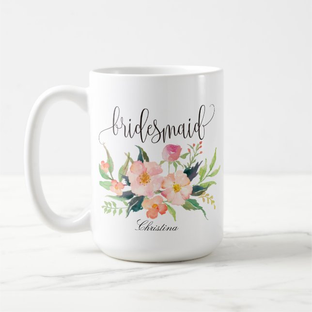 Bridesmaid Blommigt Personlig Bröllop-5 Kaffemugg (Vänster)