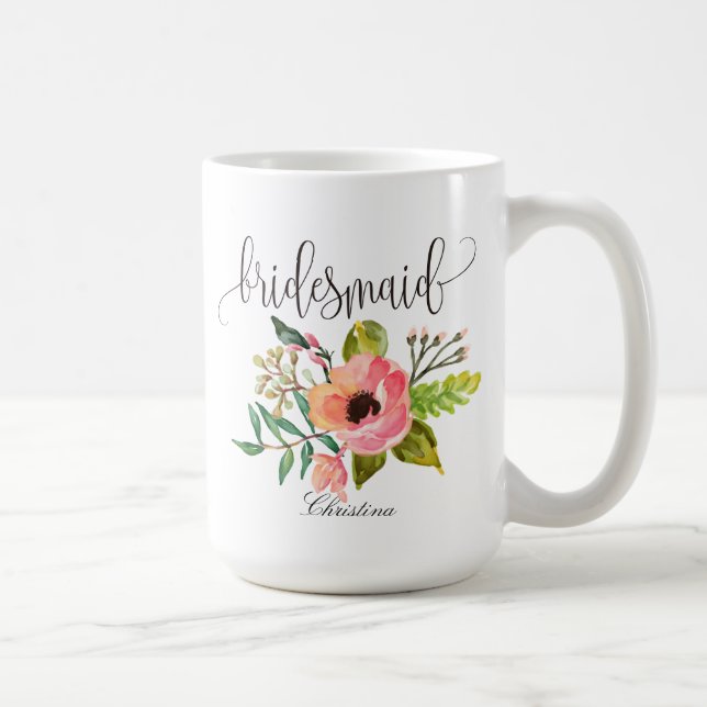 Bridesmaid Blommigt Personlig Bröllop-6 Kaffemugg (Höger)