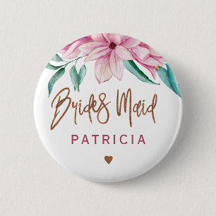 Bridesmaid blommigt rosa kopparmöhippa knapp