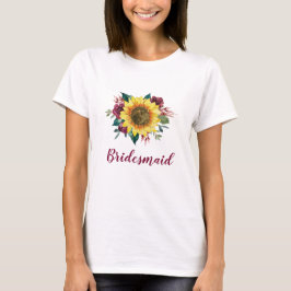 Bridesmaid Blommigt Solros Burgundy Ro Bröllop T Shirt