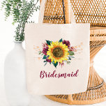 Bridesmaid Blommigt Sunblommor String Ljus Tygkasse<br><div class="desc">Den här bridesaid-tote-väskan har en solrosliknande vattenfärg och en burgundisk ro-design med sträng ljus. Du kan anpassa det med ett namn. Besök vår butik eller våra samlingssidor för fler produkter med den här designen som du kan anpassa efter dina behov.</div>
