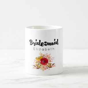 Bridesmaid - Blommigt Watercolor Bouquet Bröllop Kaffemugg