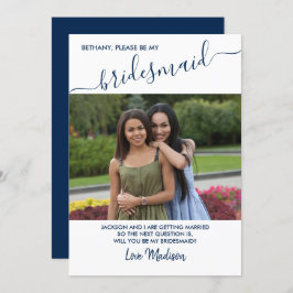 Bridesmaid Blue and White Photo Frieri Card Inbjudningar