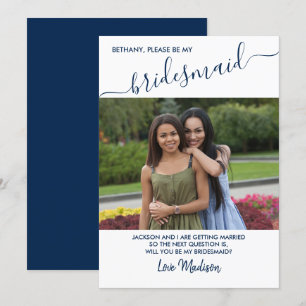 Bridesmaid Blue and White Photo Frieri Card Inbjudningar
