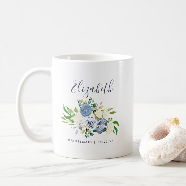 Bridesmaid Blue Ivory Blommigt Personlig Bröllop Kaffemugg (Med munk)