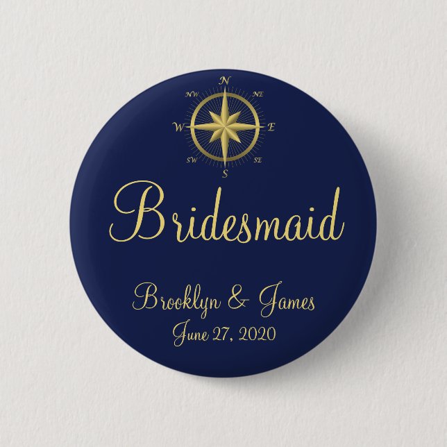 Bridesmaid Blue Nautical Buttons Knapp (Framsida)