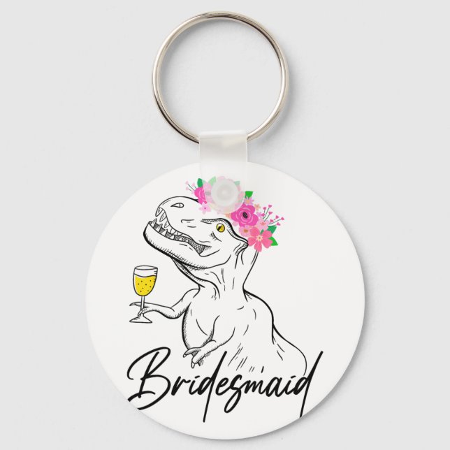 Bridesmaid Bride Flower Blommigt Dinosaur Bachelor Nyckelring (Framsida)