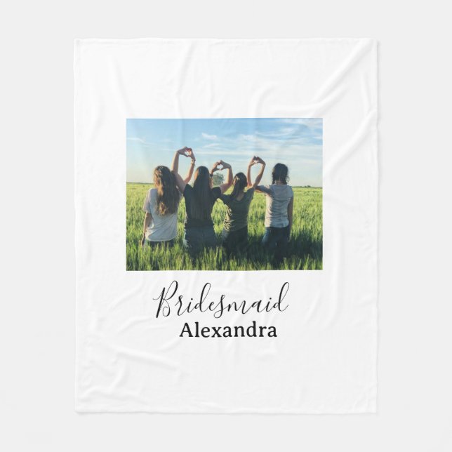 Bridesmaid bride squad name calligraphy photo gift fleecefilt (Framsidan)